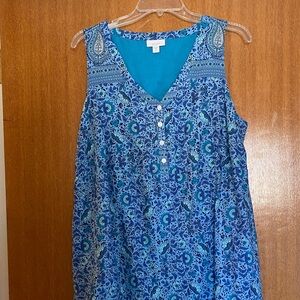 Sleeveless Blue Paisley Maxi Dress with V-Neck
